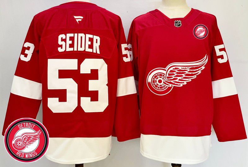Men Detroit Red Wings 53 Seider Red Fanatics 2025 NHL Jersey style 6